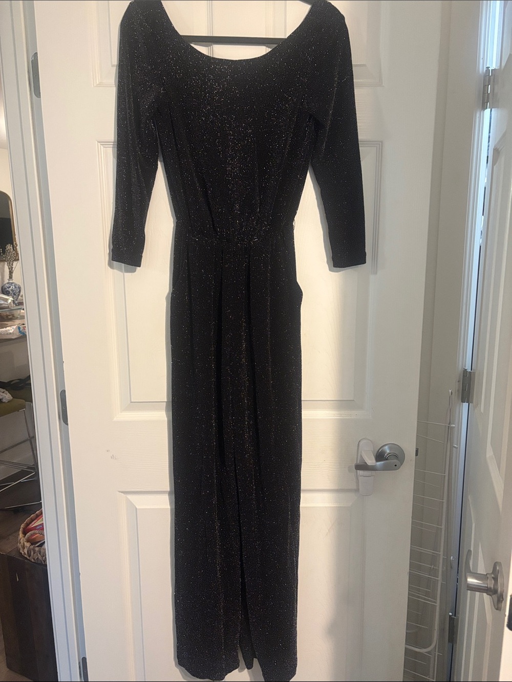 Gianni Bini Black Sparkle Long Sleeve Evening Dress